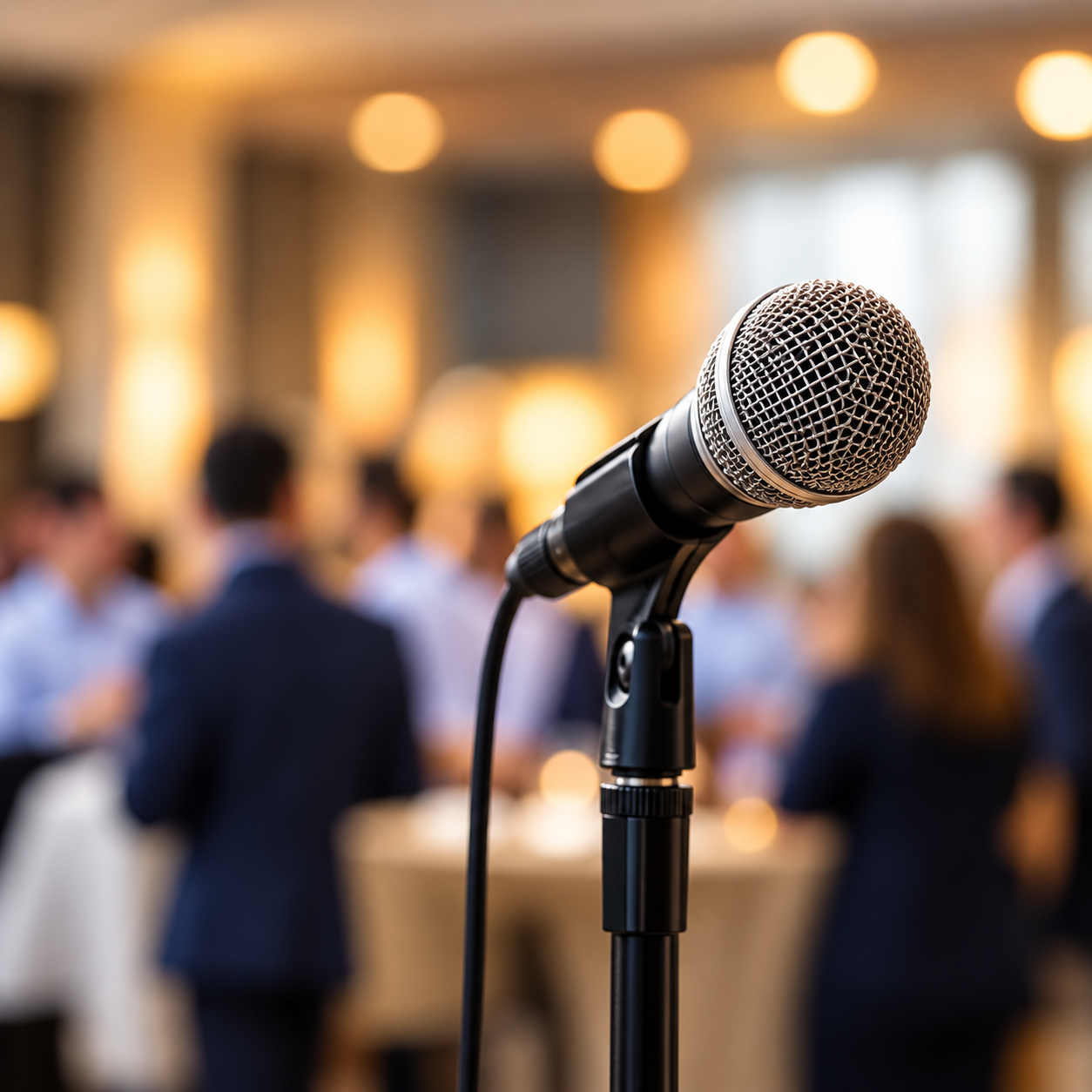 Silver Microphone in Warm Networking Bokeh